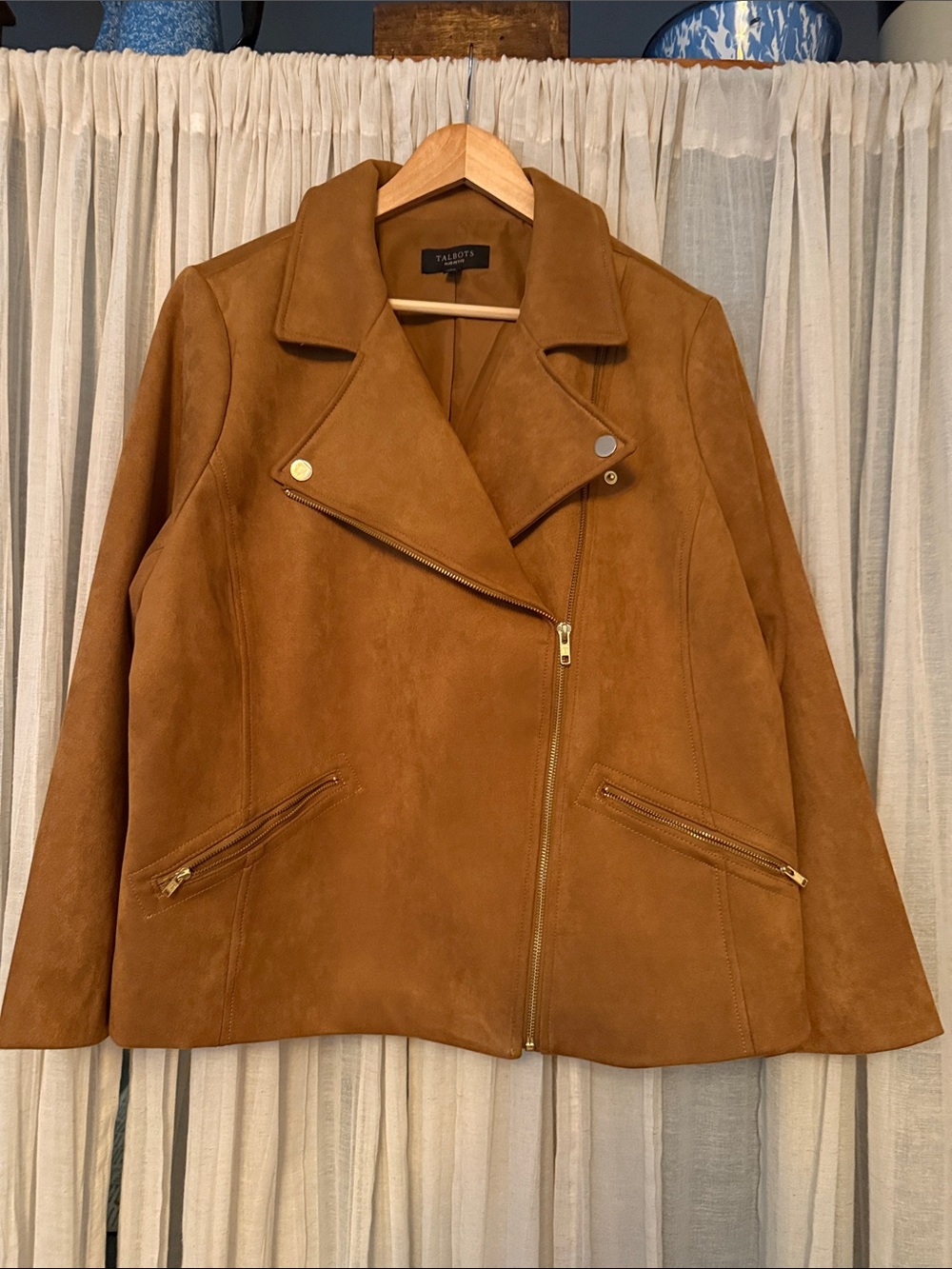 Talbots Cognac Suede Moto Jacket with Gold Hardware